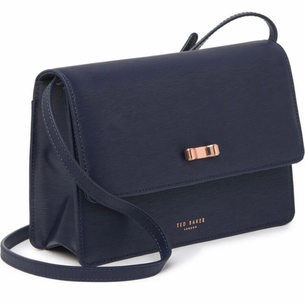 Ted Baker London Roka Mini Bark Leather Crossbody, Dark Blue (NWT)